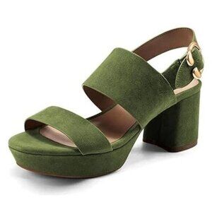 Women Open Toe Platfrom Sandals Chunky Mid Heel Slingbacks Buckle Wide Band